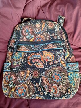 Vera Bradley Paisley Floral Quilted Backpack in Black, Blue, Orange, Brown